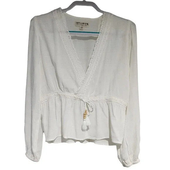 Idyllwind Miranda Lambert Cherry Street Top Womens Size M White V-Neck Lace - Picture 2 of 8